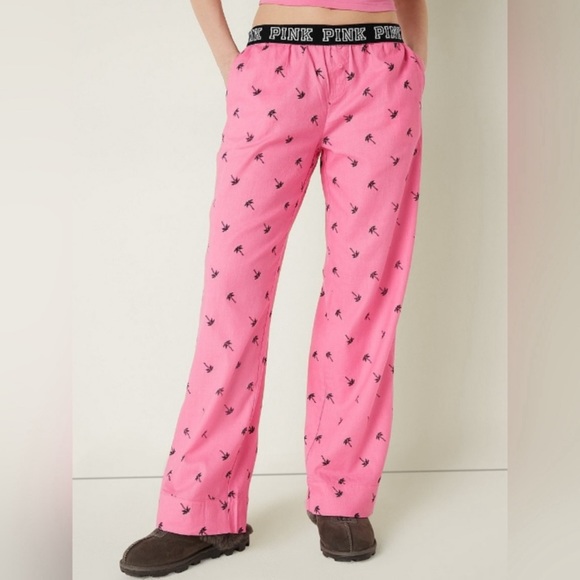 PINK VS Palm Trees Print 🌴 Flannel Pajama Pants Sz:Small-OVERSIZED ..NWOT - Picture 4 of 15
